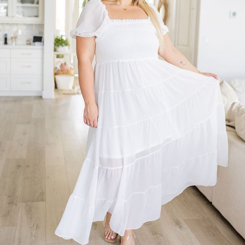 White Tiered Easy On Me Maxi Dress sold by Boujee Boutique product image thumbnail 12