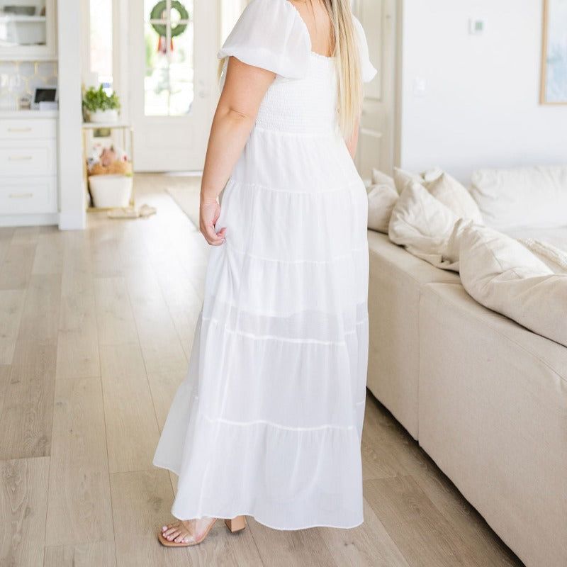 White Tiered Easy On Me Maxi Dress sold by Boujee Boutique product image thumbnail 6