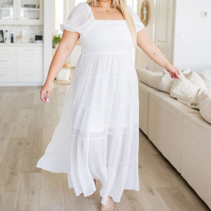 White Tiered Easy On Me Maxi Dress sold by Boujee Boutique product image thumbnail 3