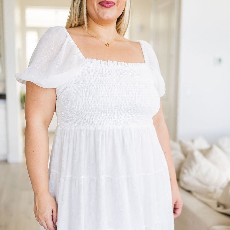 White Tiered Easy On Me Maxi Dress sold by Boujee Boutique product image thumbnail 10