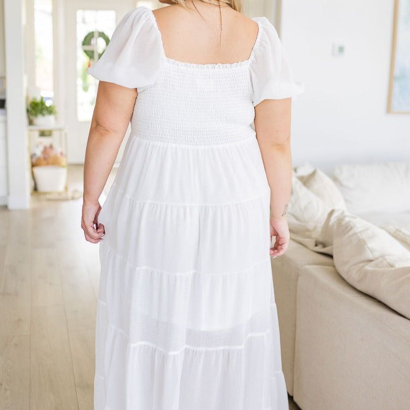 White Tiered Easy On Me Maxi Dress sold by Boujee Boutique product image thumbnail 7