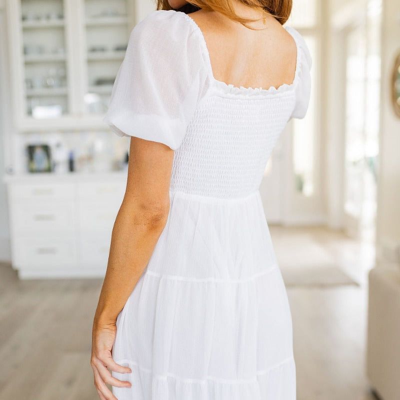 White Tiered Easy On Me Maxi Dress sold by Boujee Boutique product image thumbnail 11