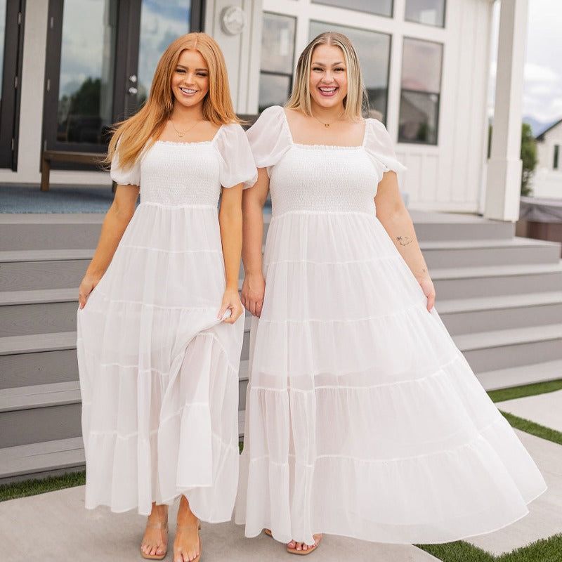 White Tiered Easy On Me Maxi Dress sold by Boujee Boutique product image thumbnail 8