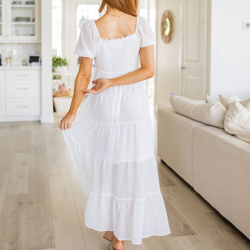 White Tiered Easy On Me Maxi Dress sold by Boujee Boutique product image thumbnail 5