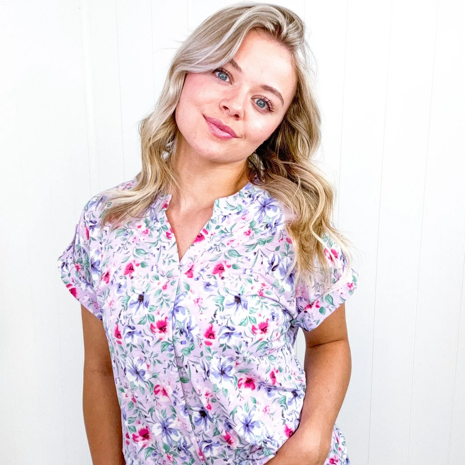 Dear Scarlett Lizzy Cap Sleeve Top in Muted Lavender and Pink Floral sold by Boujee Boutique product image thumbnail 5