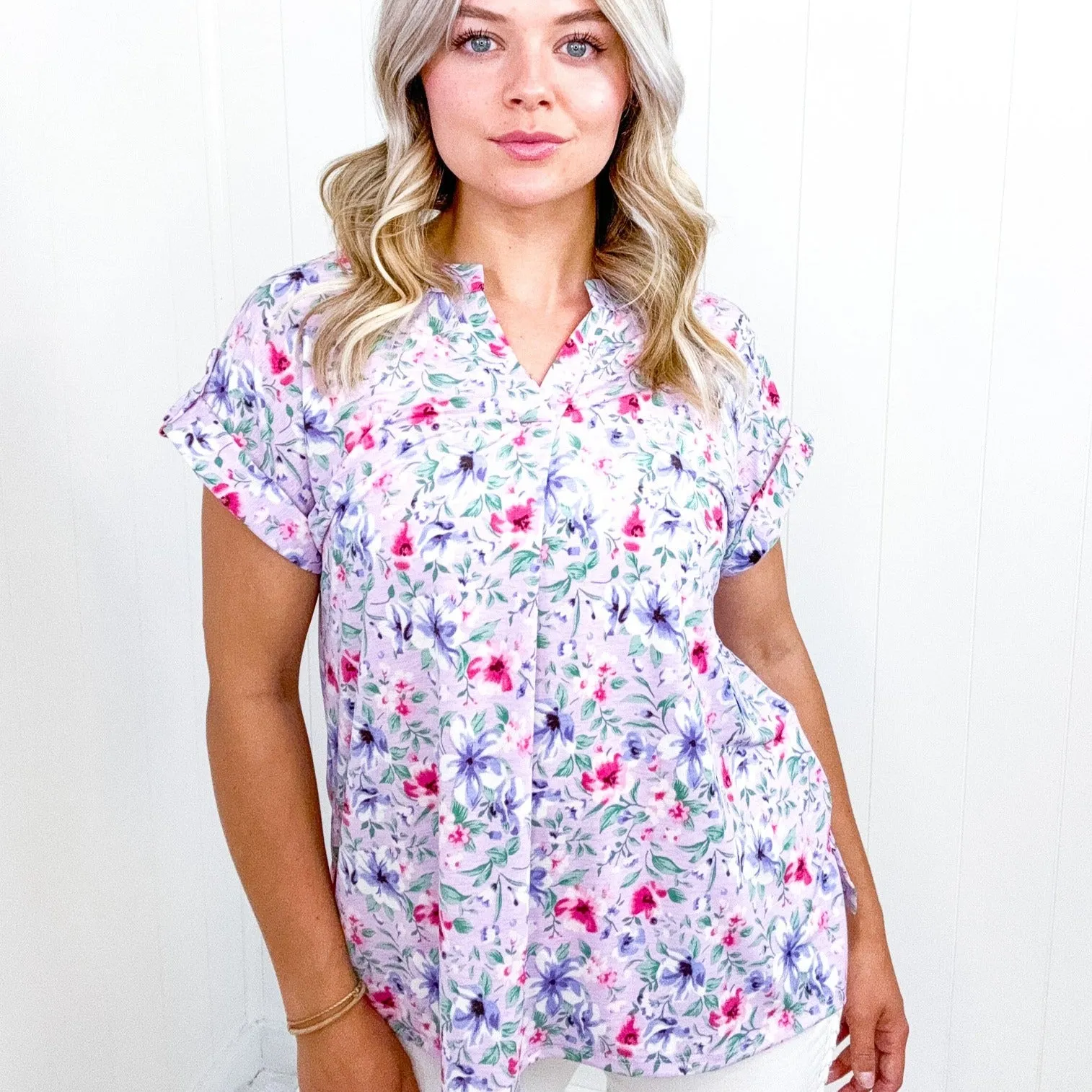 Dear Scarlett Lizzy Cap Sleeve Top in Muted Lavender and Pink Floral sold by Boujee Boutique product image thumbnail 3