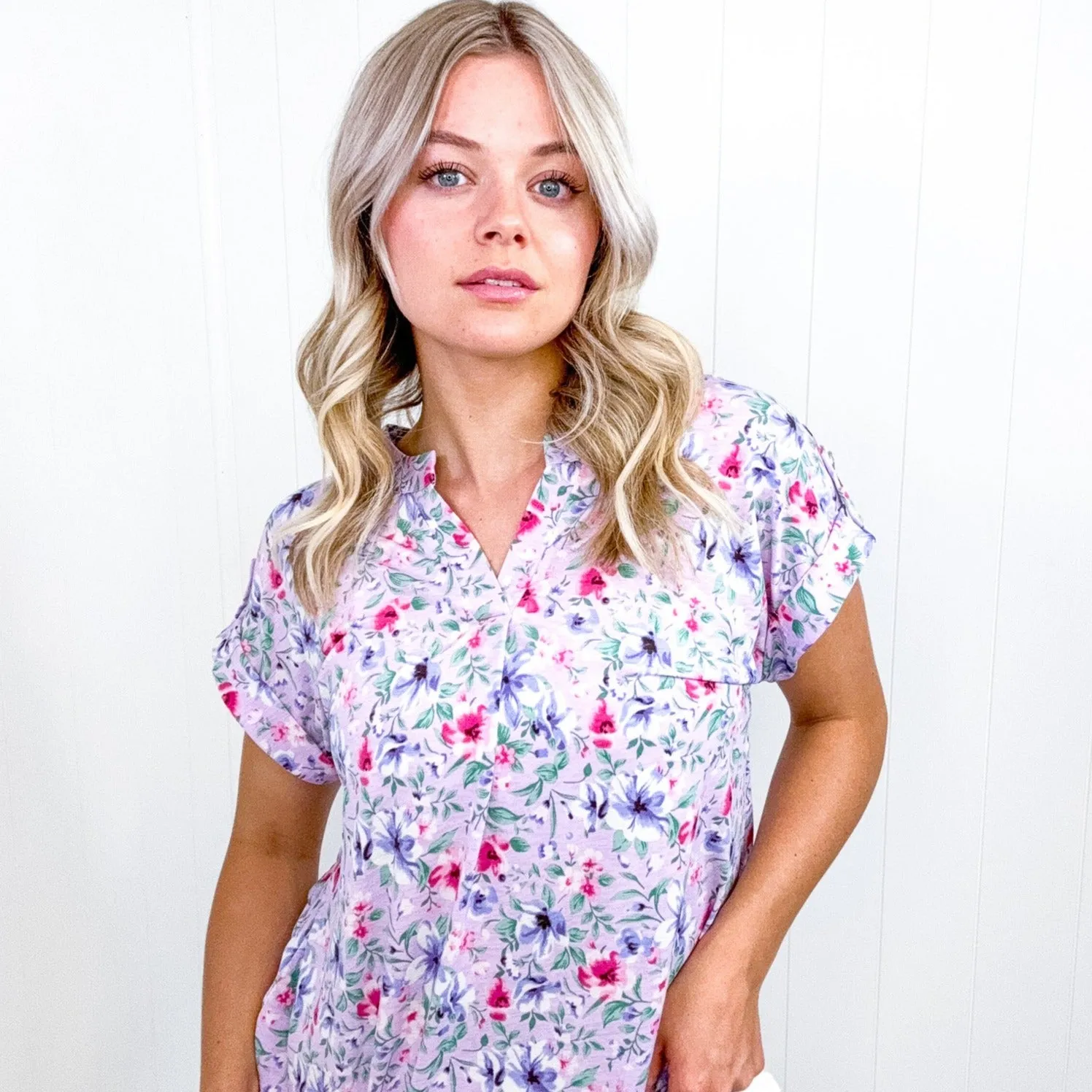 Dear Scarlett Lizzy Cap Sleeve Top in Muted Lavender and Pink Floral sold by Boujee Boutique product image thumbnail 2