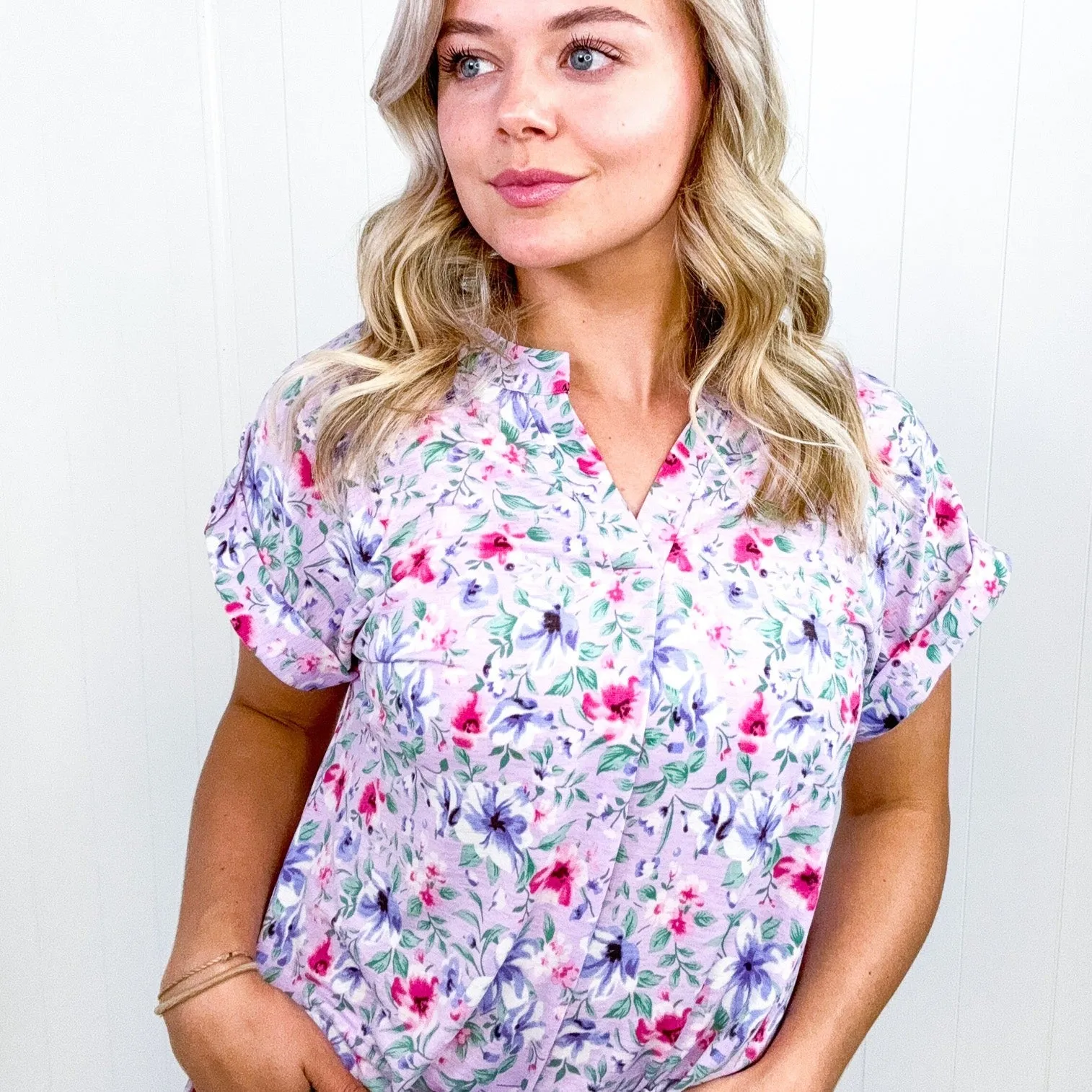 Dear Scarlett Lizzy Cap Sleeve Top in Muted Lavender and Pink Floral sold by Boujee Boutique product image thumbnail 4