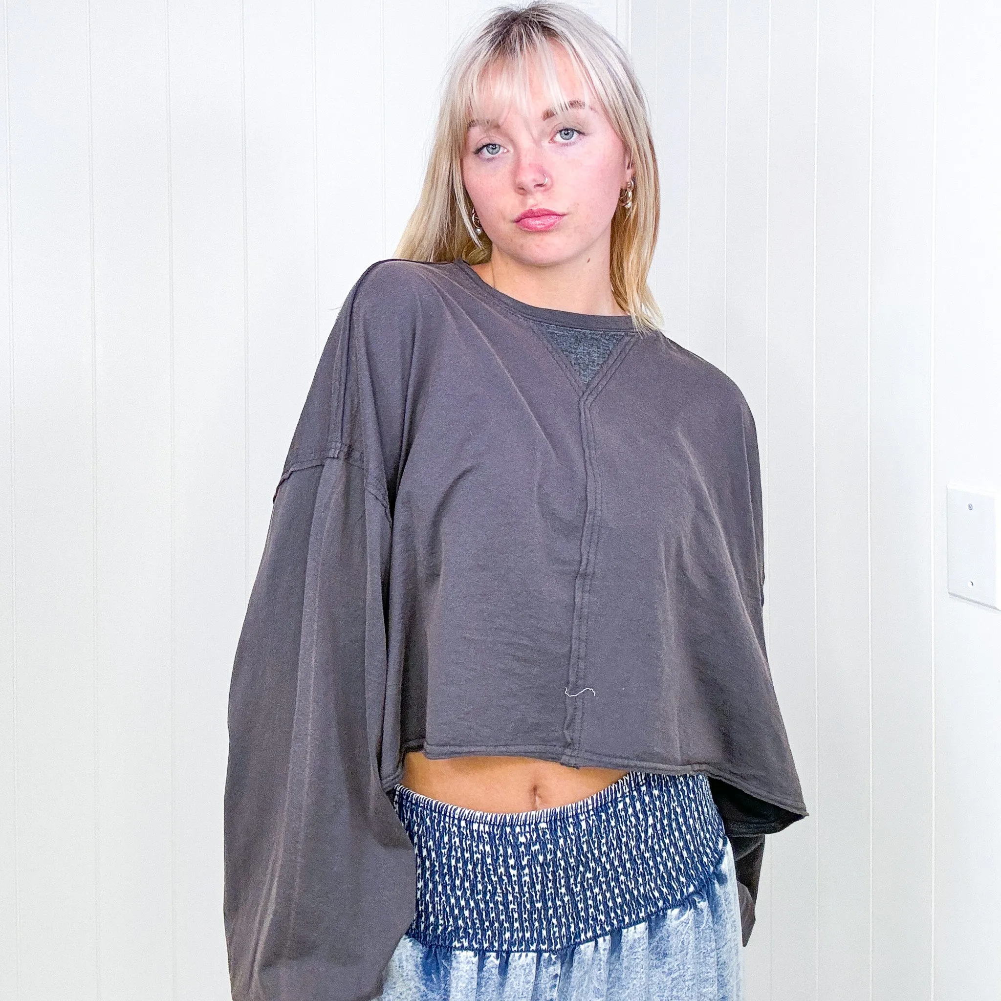 POL Love in Cali Oversized Charcoal Cropped Long Sleeve Top sold by Boujee Boutique product image thumbnail 3