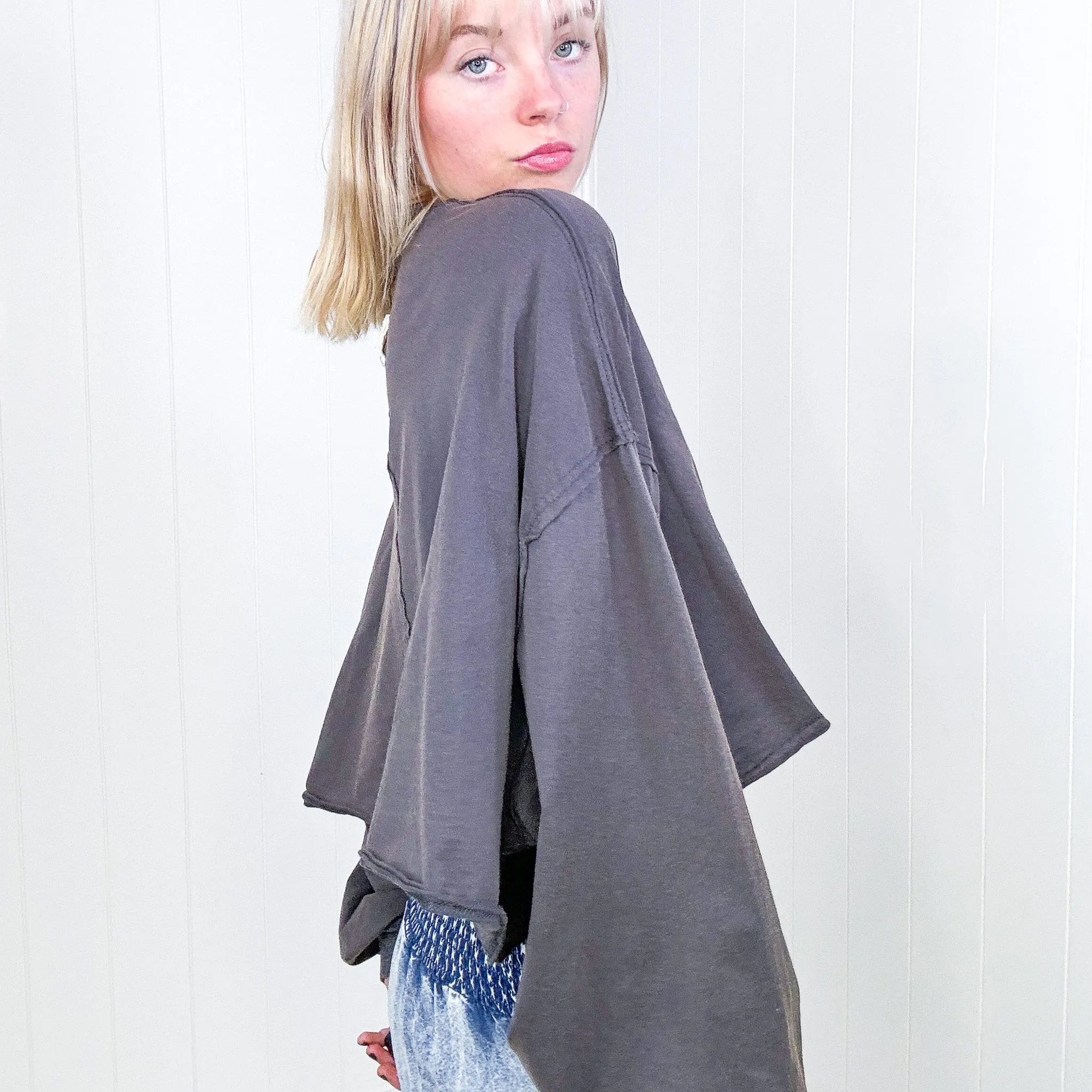 POL Love in Cali Oversized Charcoal Cropped Long Sleeve Top sold by Boujee Boutique product image thumbnail 5