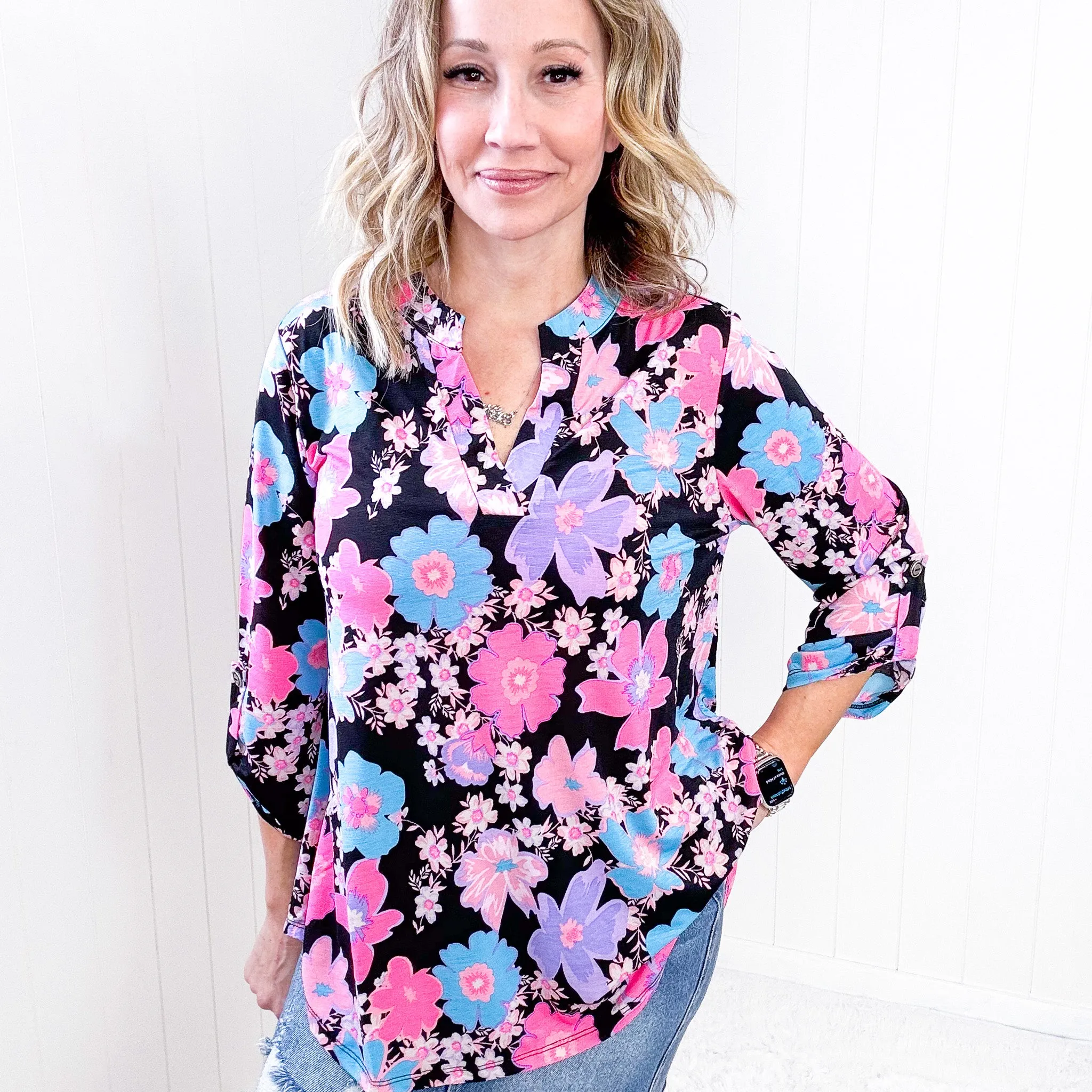 Dear Scarlett Lizzy Top in Black Bright Floral sold by Boujee Boutique