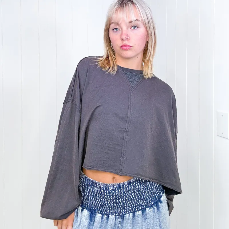 POL Love in Cali Oversized Charcoal Cropped Long Sleeve Top made by POL