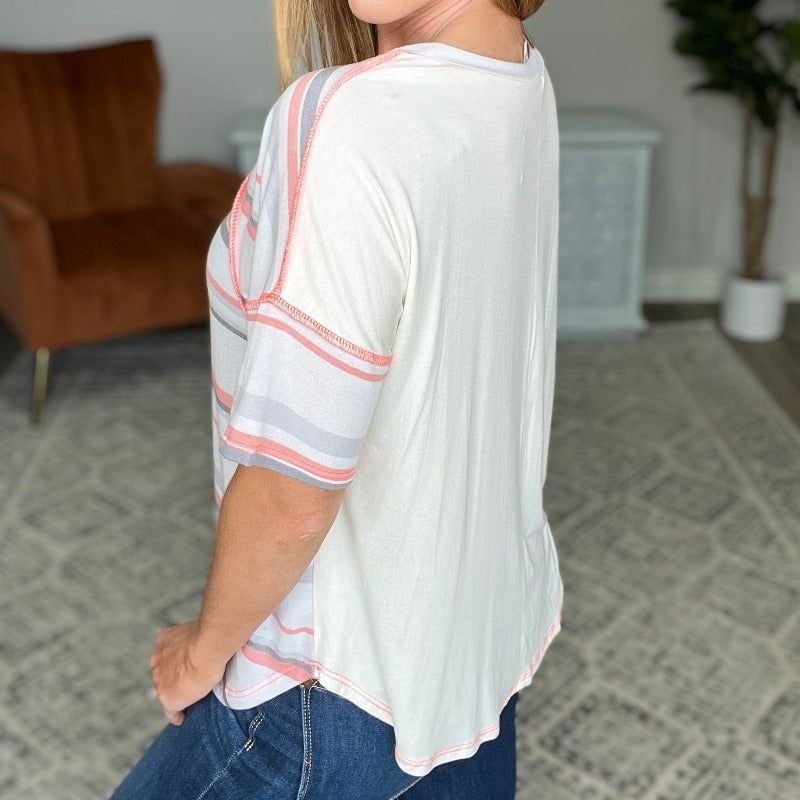 Round Neck Drop Shoulder Striped Short Sleeve Top sold by Boujee Boutique product image thumbnail 4