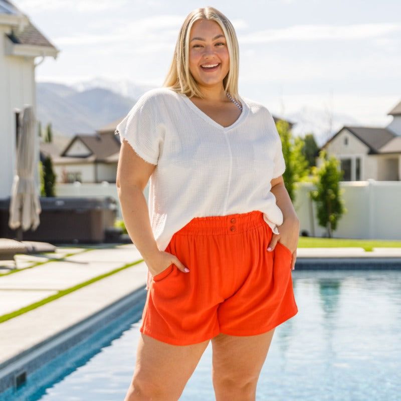 A Little Lazy Orange High Rise Linen Shorts sold by Boujee Boutique product image thumbnail 9
