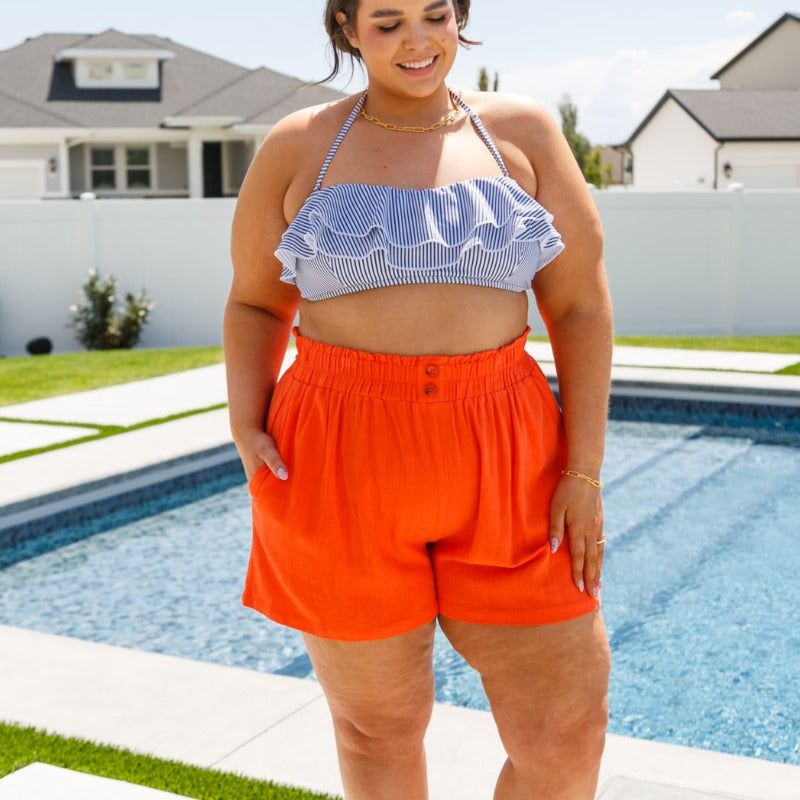 A Little Lazy Orange High Rise Linen Shorts sold by Boujee Boutique product image thumbnail 6