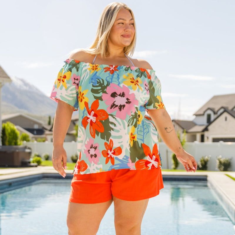 A Little Lazy Orange High Rise Linen Shorts sold by Boujee Boutique product image thumbnail 20