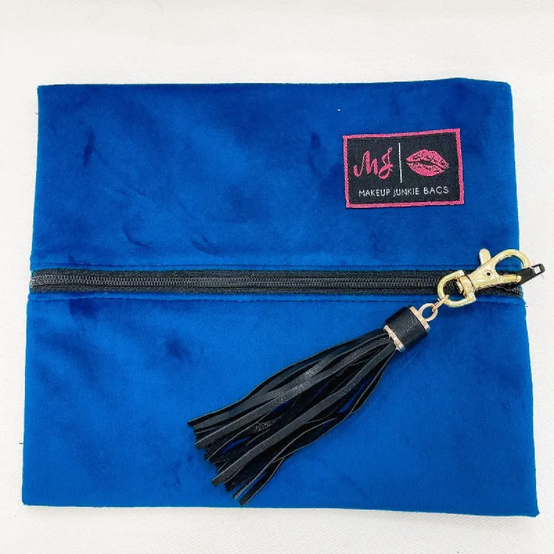 Cobalt Velvet Small Makeup Junkie Bag sold by Boujee Boutique