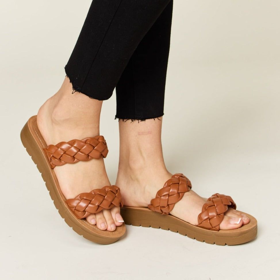 WILD DIVA Woven Dual Band Platform Sandals sold by Boujee Boutique