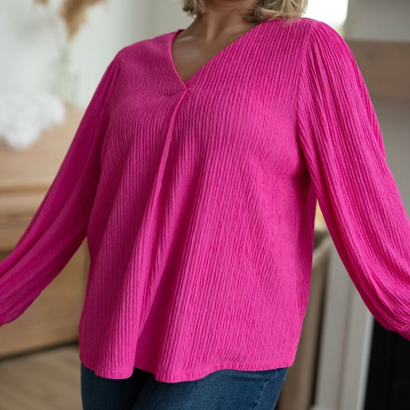 Fuchsia Very Refined V-Neck Blouse sold by Boujee Boutique product image thumbnail 3