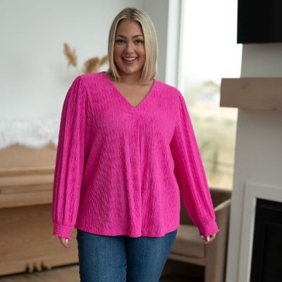 Fuchsia Very Refined V-Neck Blouse sold by Boujee Boutique