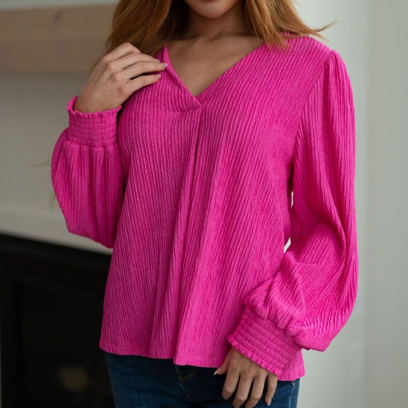 Fuchsia Very Refined V-Neck Blouse sold by Boujee Boutique product image thumbnail 2