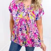 Dear Scarlett Lizzy Cap Sleeve Top in Pink Abstract Floral sold by Boujee Boutique