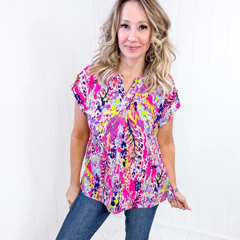 Dear Scarlett Lizzy Cap Sleeve Top in Pink Abstract Floral sold by Boujee Boutique
