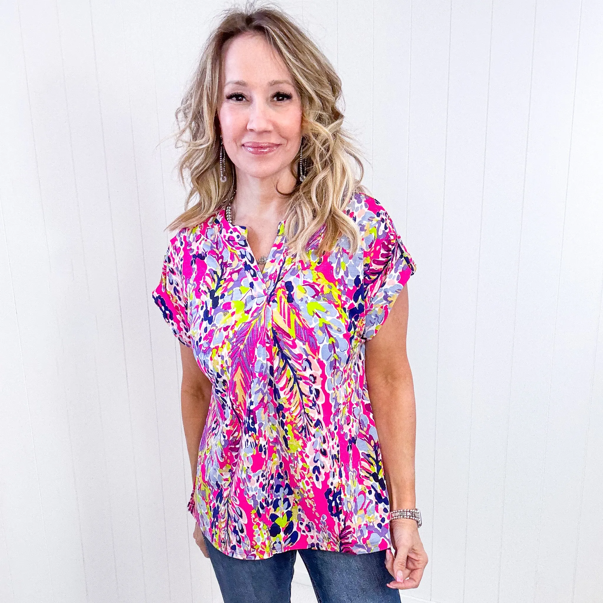 Dear Scarlett Lizzy Cap Sleeve Top in Pink Abstract Floral sold by Boujee Boutique product image thumbnail 5