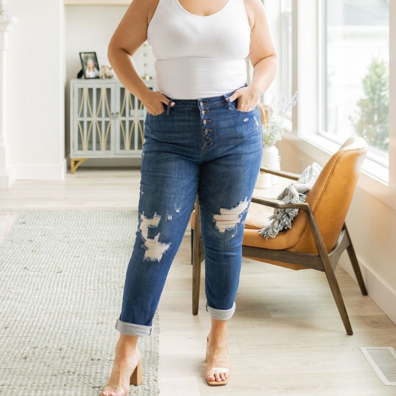 Judy Blue High Waist Button Fly cut off sold by Boujee Boutique product image thumbnail 2
