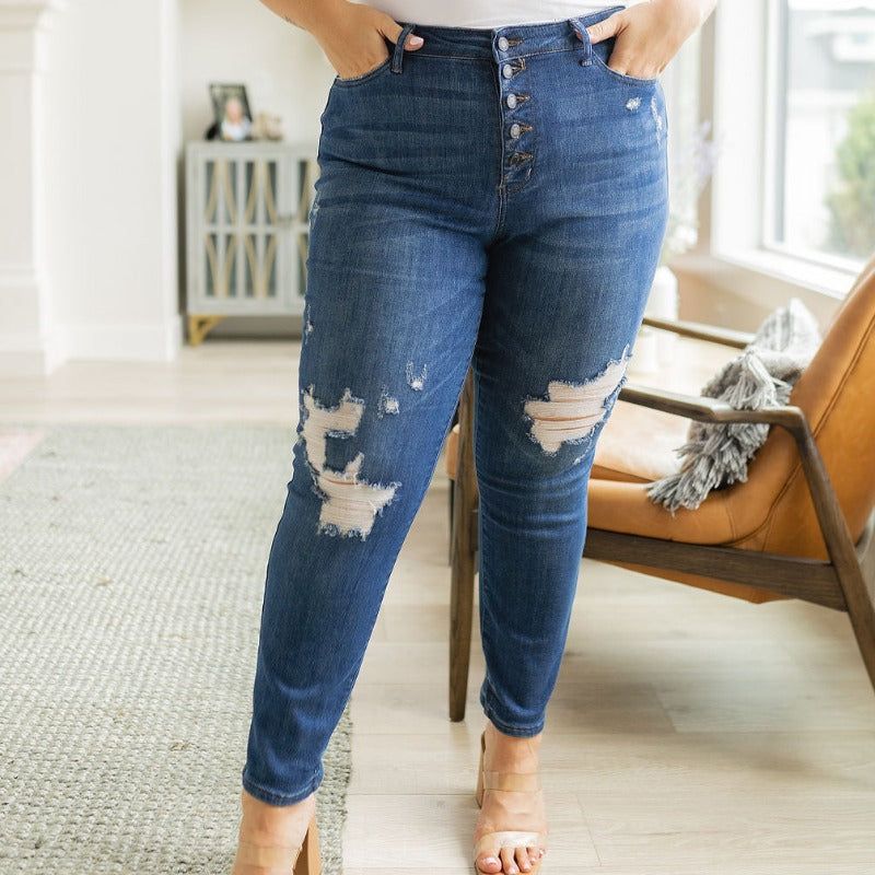 Judy Blue High Waist Button Fly cut off sold by Boujee Boutique product image thumbnail 3