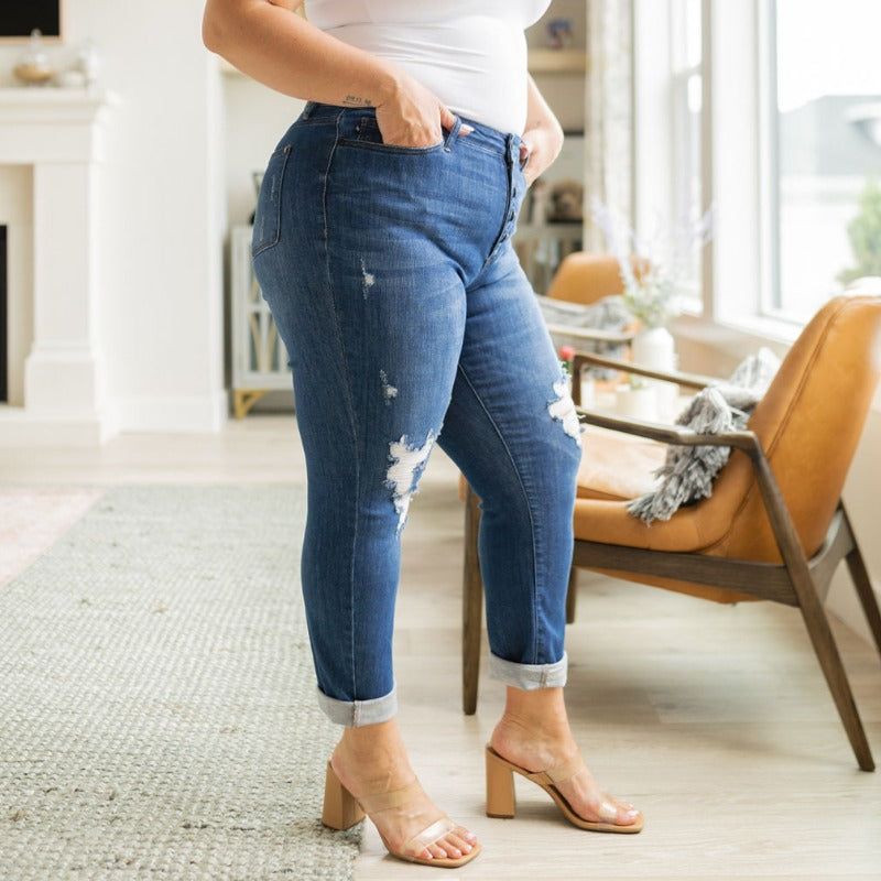 Judy Blue High Waist Button Fly cut off sold by Boujee Boutique product image thumbnail 4