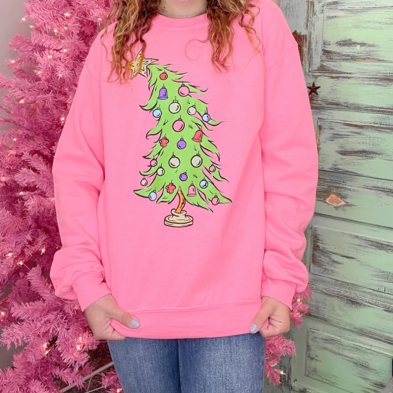 Neon Pink Christmas Tree Sweatshirt sold by Boujee Boutique