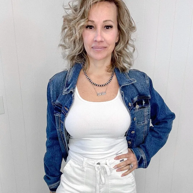 Judy Blue Distressed Classic Denim Jacket sold by Boujee Boutique product image thumbnail 3