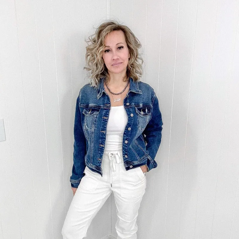 Judy Blue Distressed Classic Denim Jacket sold by Boujee Boutique