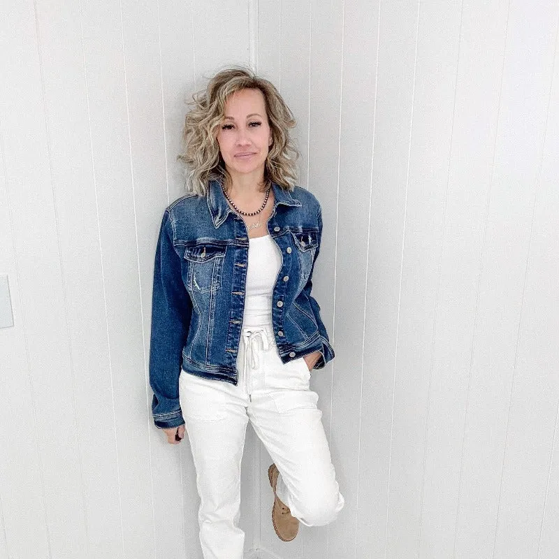 Judy Blue Distressed Classic Denim Jacket sold by Boujee Boutique product image thumbnail 2