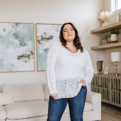 Relax With Me Long Sleeve Knit Top in White sold by Boujee Boutique