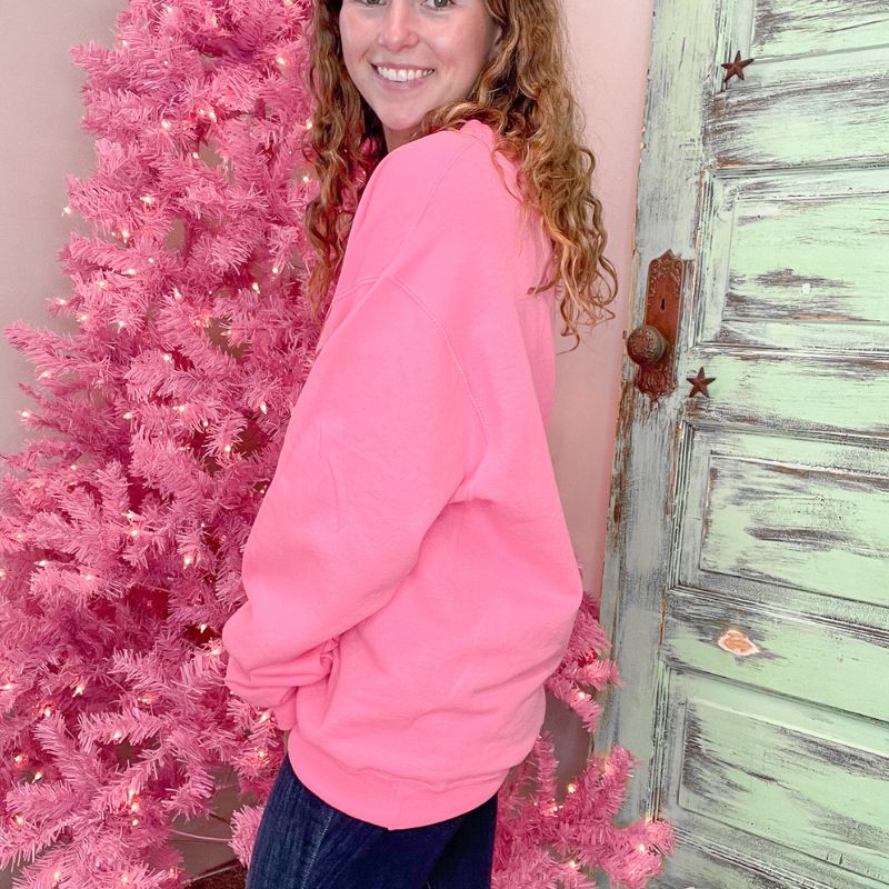 Christmas Merry Bright Hot Pink Long Sleeve Fleece Sweatshirt sold by Boujee Boutique product image thumbnail 5