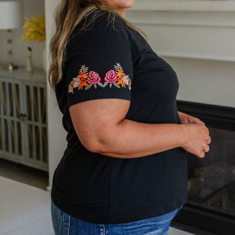 Roses On My Sleeves Embroidered Short Sleeve Top sold by Boujee Boutique product image thumbnail 5