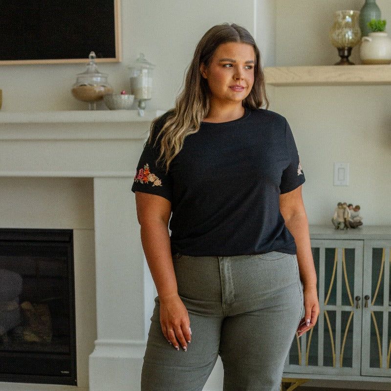 Roses On My Sleeves Embroidered Short Sleeve Top sold by Boujee Boutique product image thumbnail 2