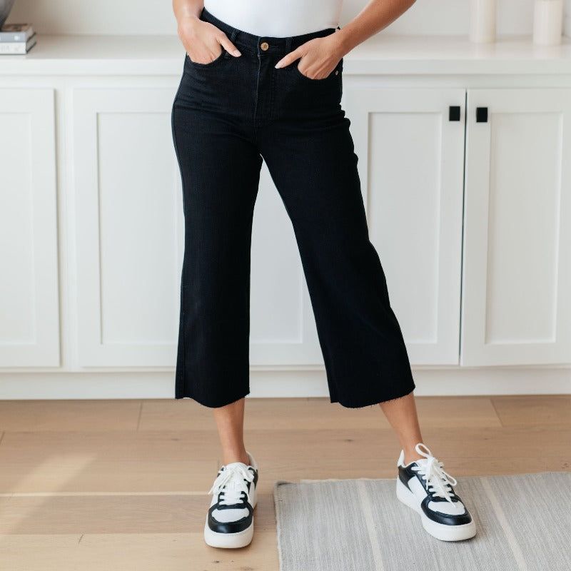 Judy Blue Lizzy Black High Waist Tummy Control Wide Leg Crop Jeans sold by Boujee Boutique product image thumbnail 5