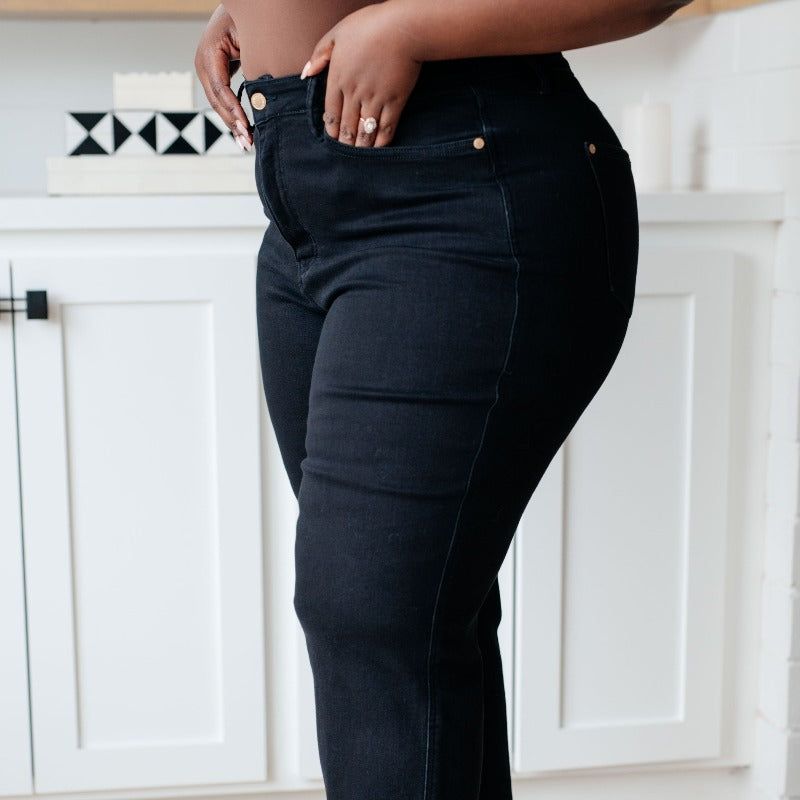 Judy Blue Lizzy Black High Waist Tummy Control Wide Leg Crop Jeans sold by Boujee Boutique product image thumbnail 3
