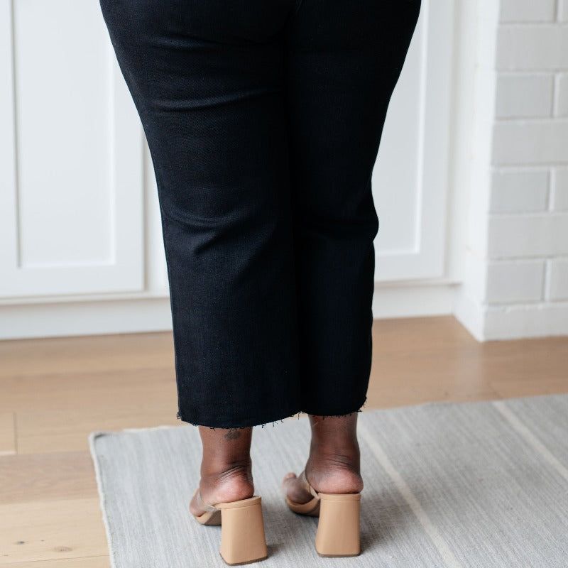 Judy Blue Lizzy Black High Waist Tummy Control Wide Leg Crop Jeans sold by Boujee Boutique product image thumbnail 4