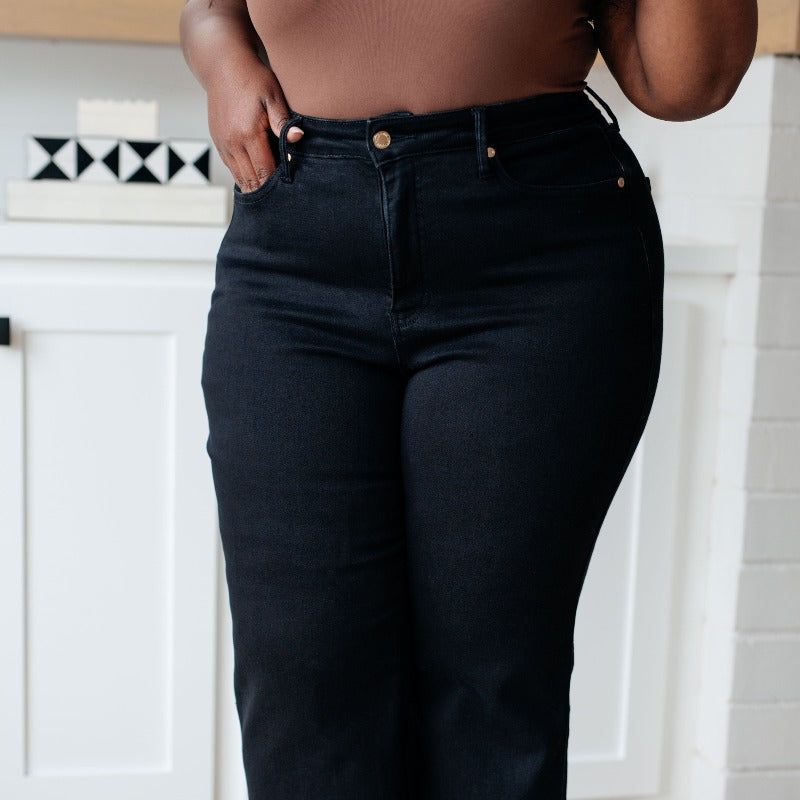 Judy Blue Lizzy Black High Waist Tummy Control Wide Leg Crop Jeans sold by Boujee Boutique product image thumbnail 2