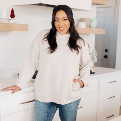 Beige Textured Mock Neck Long Sleeve Pullover sold by Boujee Boutique