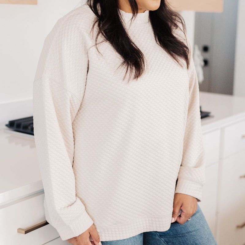 Beige Textured Mock Neck Long Sleeve Pullover sold by Boujee Boutique product image thumbnail 2