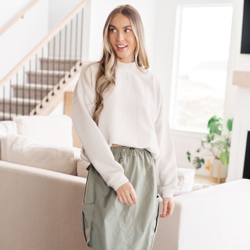 Beige Textured Mock Neck Long Sleeve Pullover sold by Boujee Boutique product image thumbnail 5