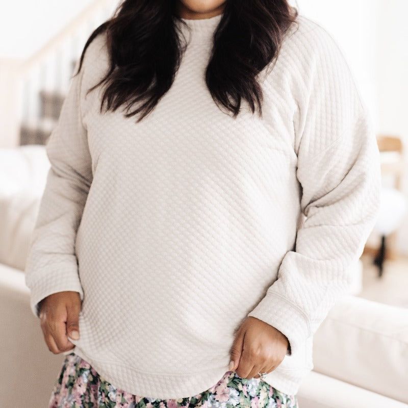 Beige Textured Mock Neck Long Sleeve Pullover sold by Boujee Boutique product image thumbnail 3