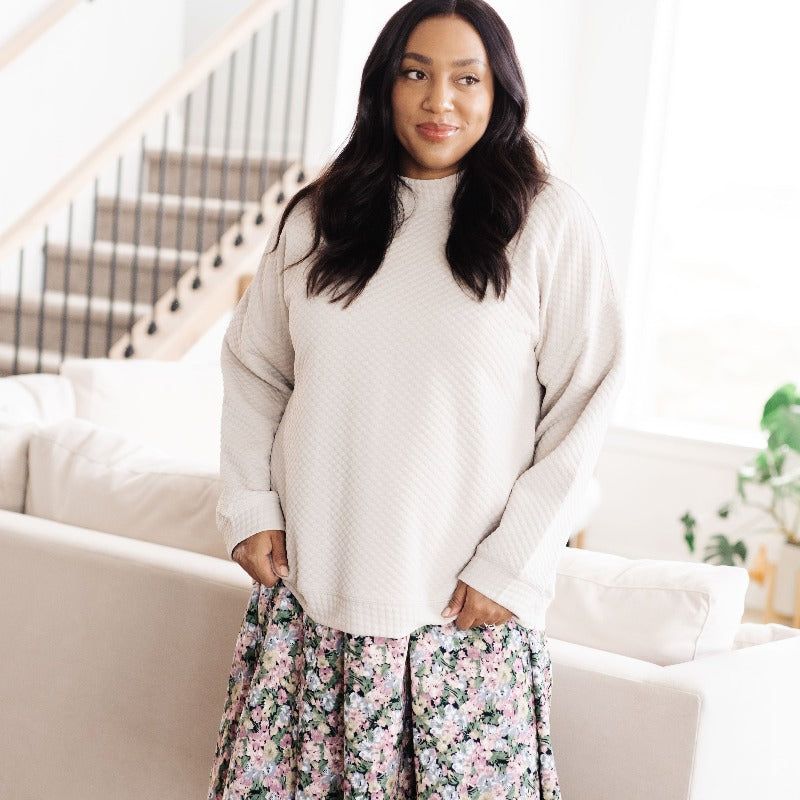 Beige Textured Mock Neck Long Sleeve Pullover sold by Boujee Boutique product image thumbnail 4