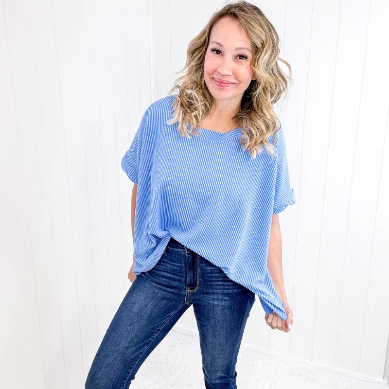 Textured Line Twisted Short Sleeve Top in Sky Blue sold by Boujee Boutique product image thumbnail 2