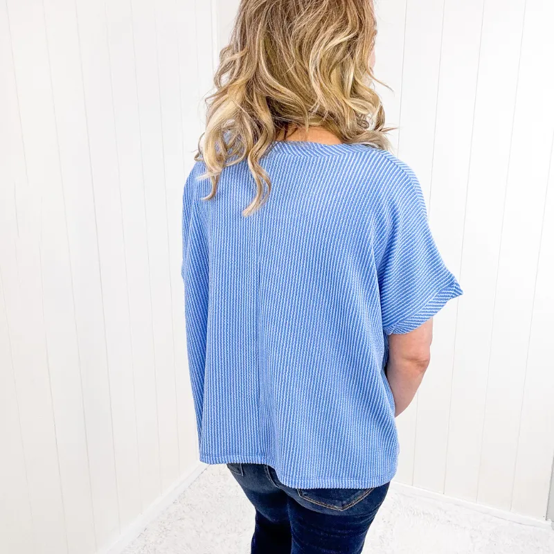 Textured Line Twisted Short Sleeve Top in Sky Blue sold by Boujee Boutique product image thumbnail 5